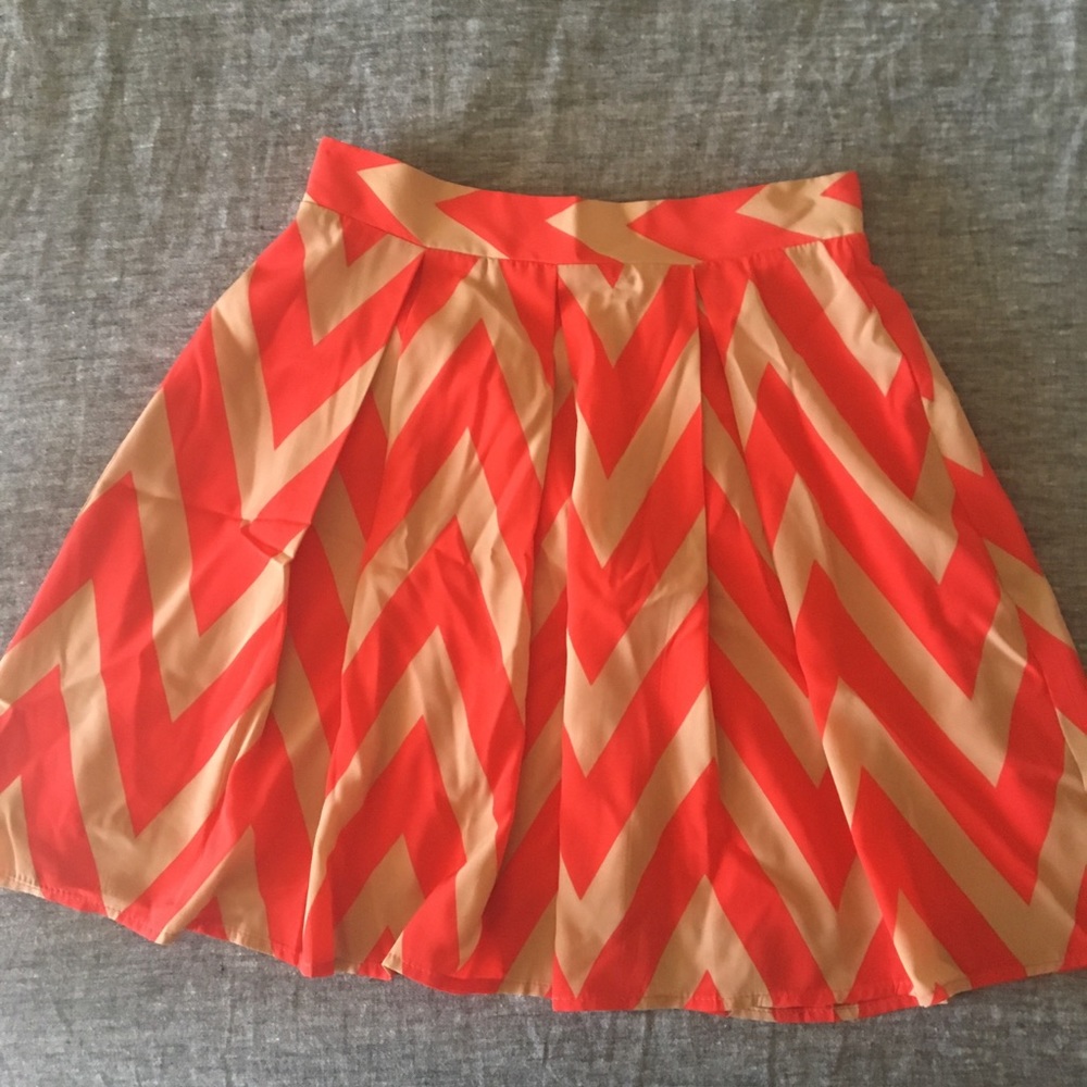 Francesca’s Chevron Tan and Coral Silk Skirt